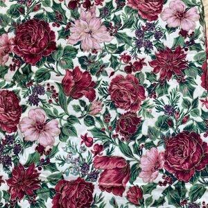 Vintage Gorgeous Floral Fabric roses berries leaves & cosmos on cream background